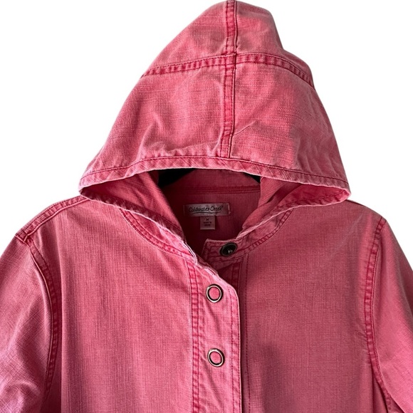 COLDWATER CREEK NWOT WASHED RED COTTON CANVAS HALF SNAP JACKET HOODIE | MEDIUM - Picture 2 of 11